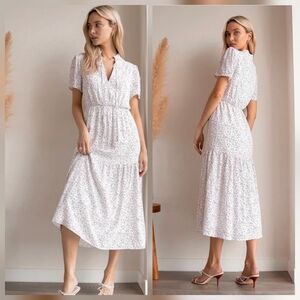 Lulus Flourish With Me White Floral Print Tiered Midi Dress XS EUC